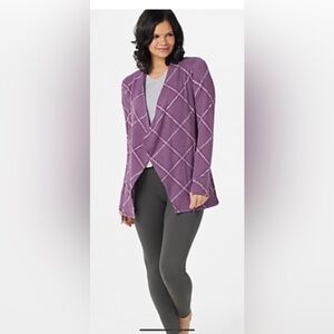 New! Cuddl Duds Top Wrap. Comfortwear Violet Windowpane Cascade Front.Large